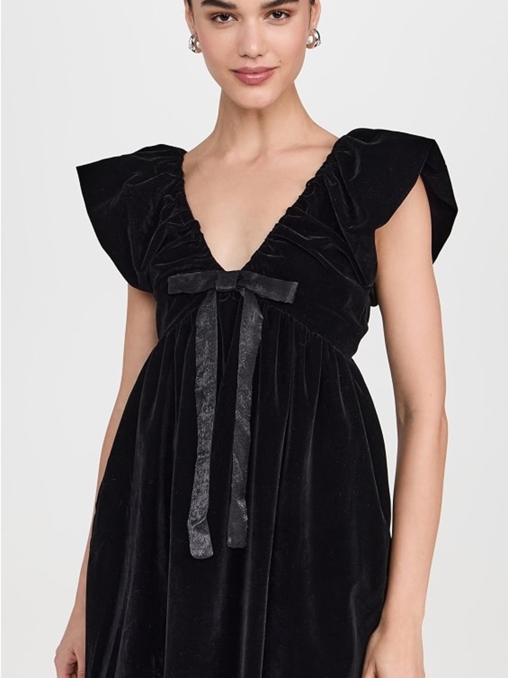 Endless Rose Black Velvet V-Neck Midi Dress with Bow Tie